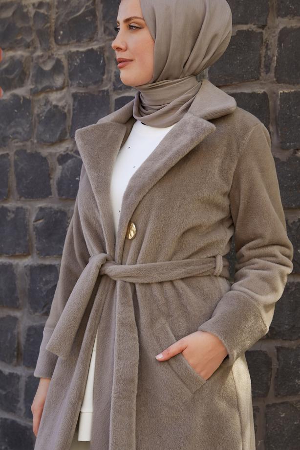 Hijab clothing MINK BELTED COAT T 5426 - TRENDTESETTÜR