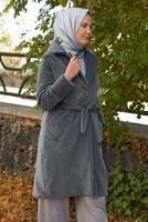 Tesettür giyim GRİ KUŞAKLI KABAN T 5426