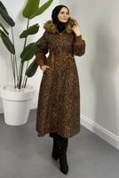 Tesettür giyim KAHVE LEOPAR DESENLİ KABAN T 5626