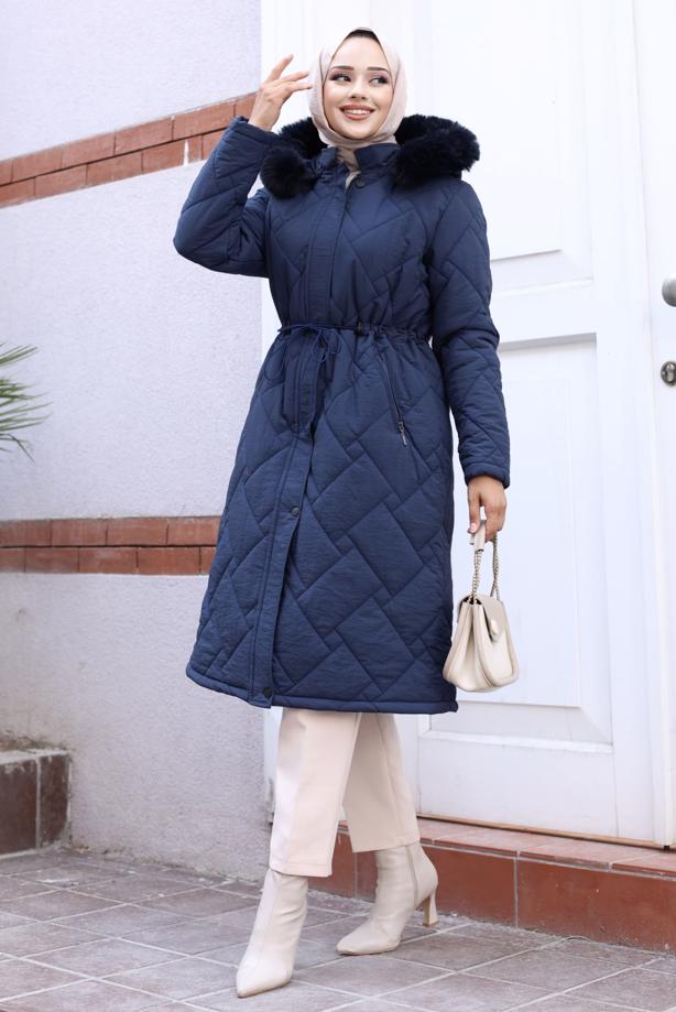 Hijab clothing  HOODED PUFFER COAT T 6307 - TRENDTESETTÜR