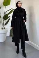 Tesettür giyim SİYAH KUŞAKLI KABAN T 6326