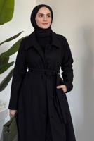 Tesettür giyim SİYAH KUŞAKLI KABAN T 6326