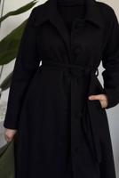 Tesettür giyim SİYAH KUŞAKLI KABAN T 6326