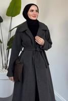 Tesettür giyim GRİ KUŞAKLI KABAN T 6326