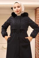 Tesettür giyim SİYAH KAPÜŞONLU KABAN T 7801