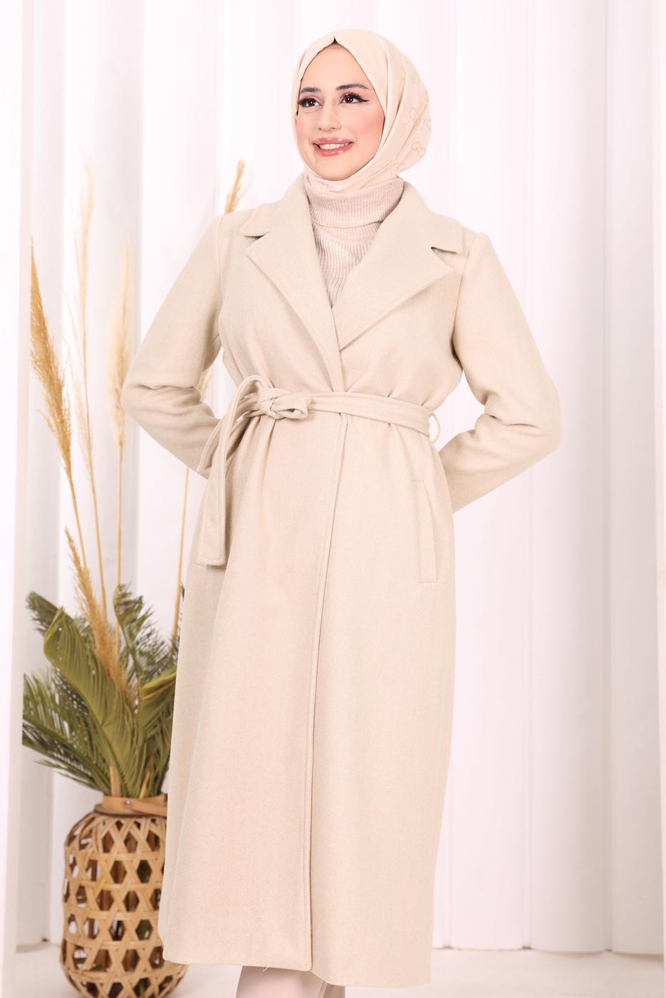 Hijab clothing BEIGE T 96007-1 BYM KAŞE KABAN