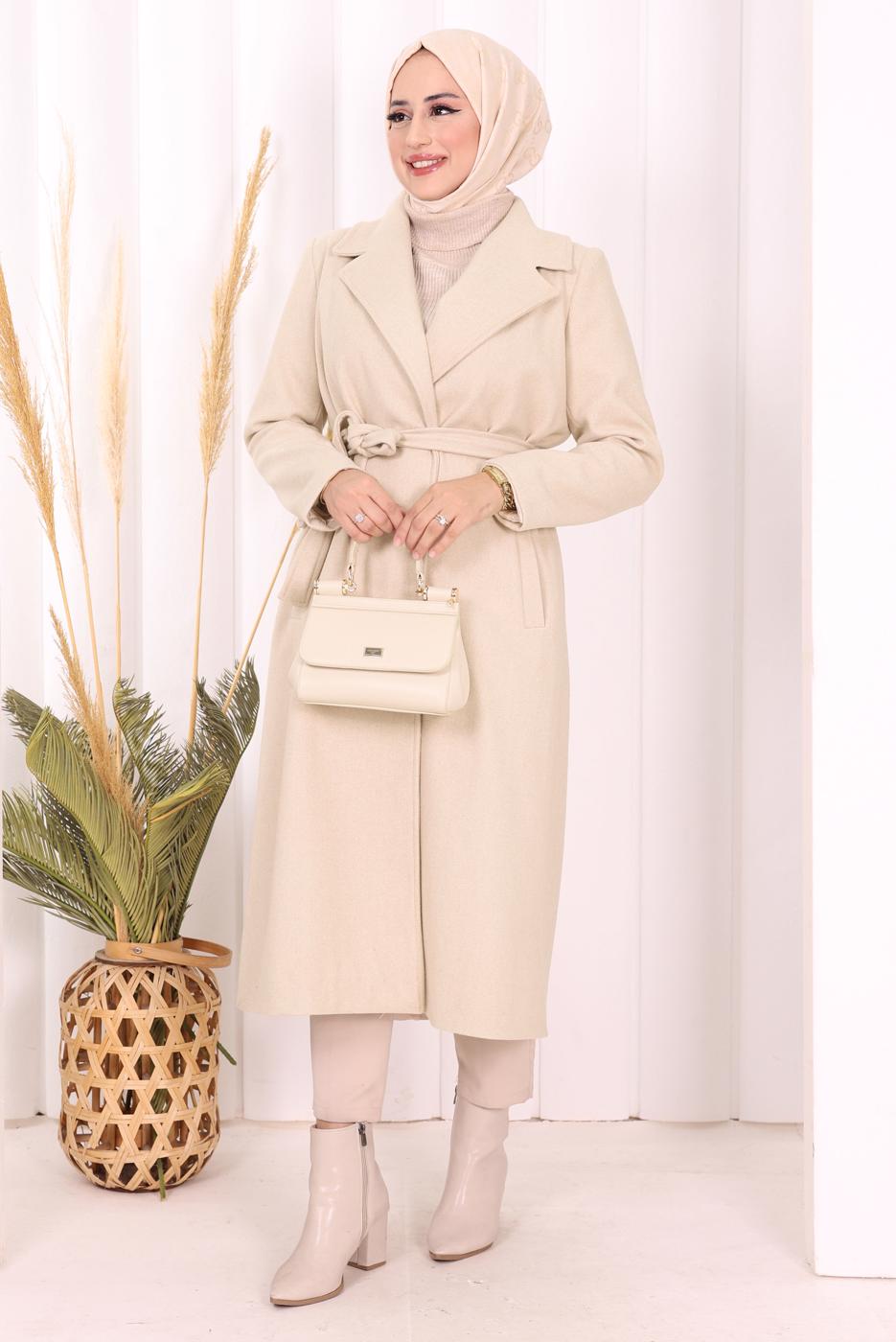 Hijab clothing BEIGE T 96007-1 BYM KAŞE KABAN
