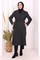 Tesettür giyim GRİ KUŞAKLI KABAN T 96007