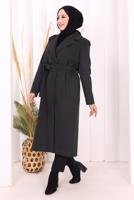 Tesettür giyim GRİ KUŞAKLI KABAN T 96007