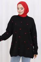 Tesettür giyim SİYAH FİYONK DESENLİ TRİKO KAZAK T 1523