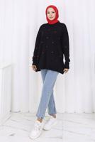 Tesettür giyim SİYAH FİYONK DESENLİ TRİKO KAZAK T 1523