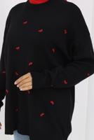 Tesettür giyim SİYAH FİYONK DESENLİ TRİKO KAZAK T 1523