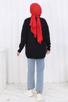 Tesettür giyim SİYAH FİYONK DESENLİ TRİKO KAZAK T 1523