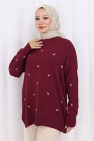 Tesettür giyim BORDO FİYONK DESENLİ TRİKO KAZAK T 1523