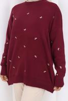 Tesettür giyim BORDO FİYONK DESENLİ TRİKO KAZAK T 1523