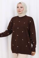 Tesettür giyim KAHVE FİYONK DESENLİ TRİKO KAZAK T 1523