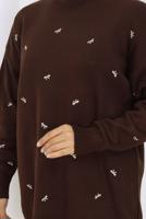 Tesettür giyim KAHVE FİYONK DESENLİ TRİKO KAZAK T 1523