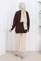 Tesettür giyim KAHVE FİYONK DESENLİ TRİKO KAZAK T 1523