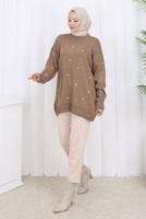 Tesettür giyim VİZON FİYONK DESENLİ TRİKO KAZAK T 1523