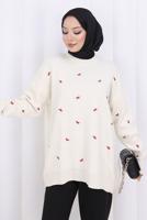 Tesettür giyim BEJ FİYONK DESENLİ TRİKO KAZAK T 1523