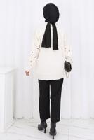 Tesettür giyim BEJ FİYONK DESENLİ TRİKO KAZAK T 1523