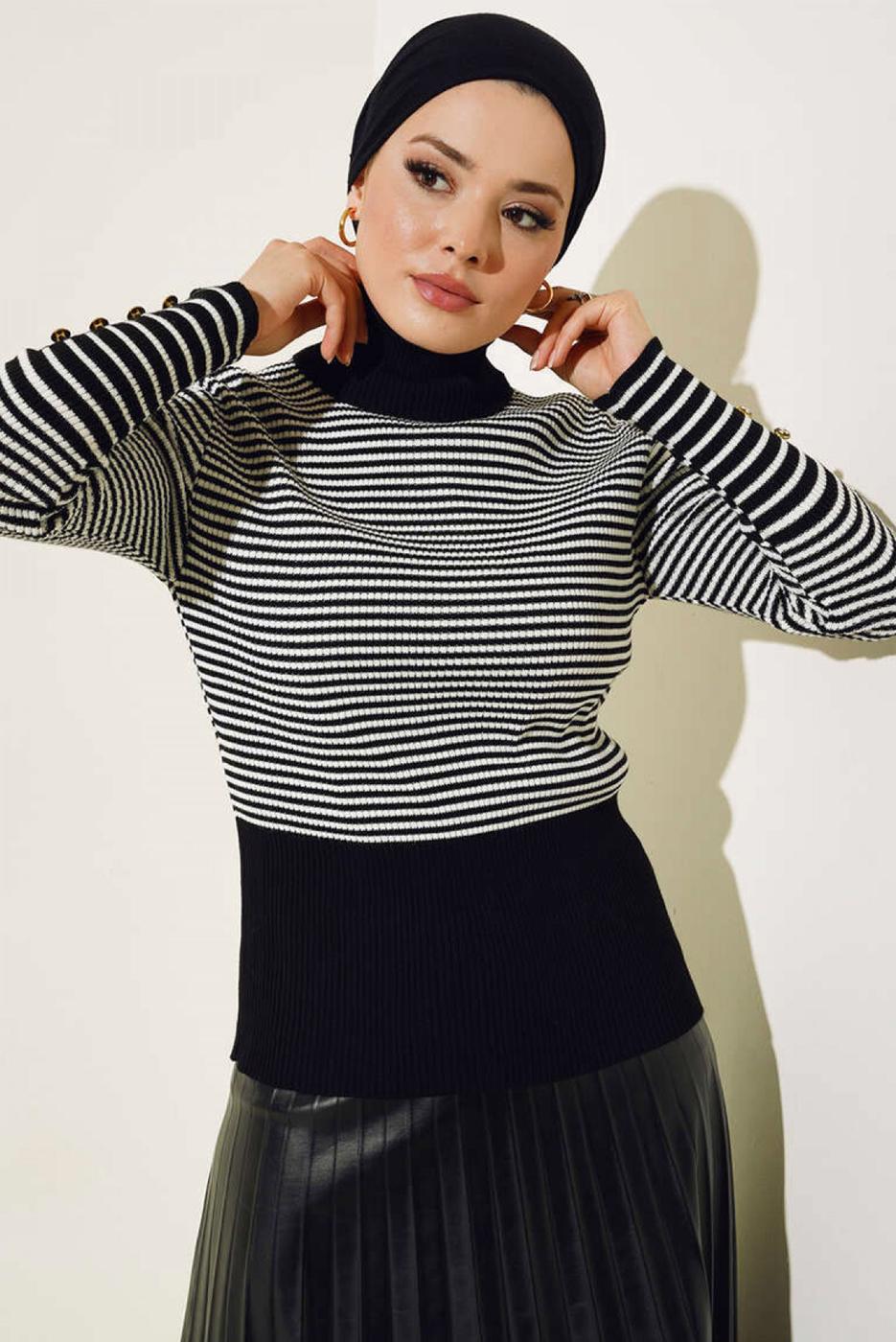 Vêtements hijab NOIR PULL EN MAILLE RAYÉE T 3304