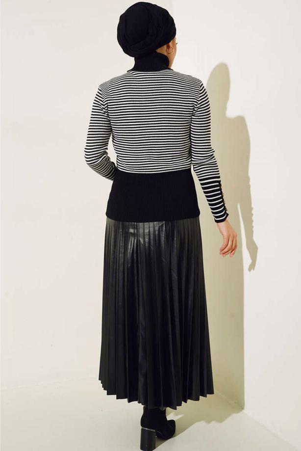 Vêtements hijab NOIR PULL EN MAILLE RAYÉE T 3304 - TRENDTESETTÜR