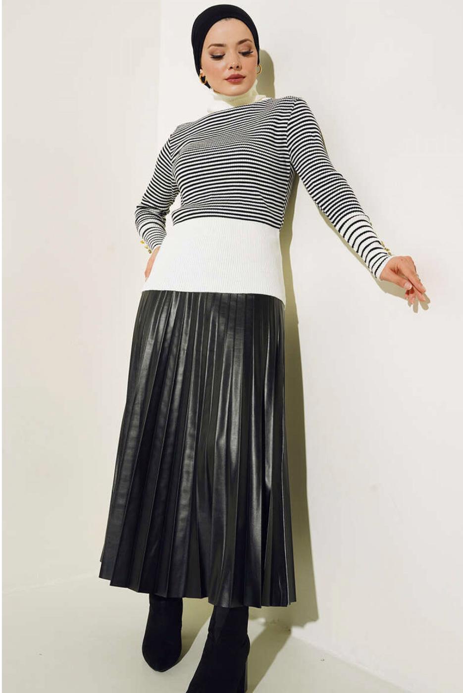 Vêtements hijab CRÈME PULL EN MAILLE RAYÉE T 3304