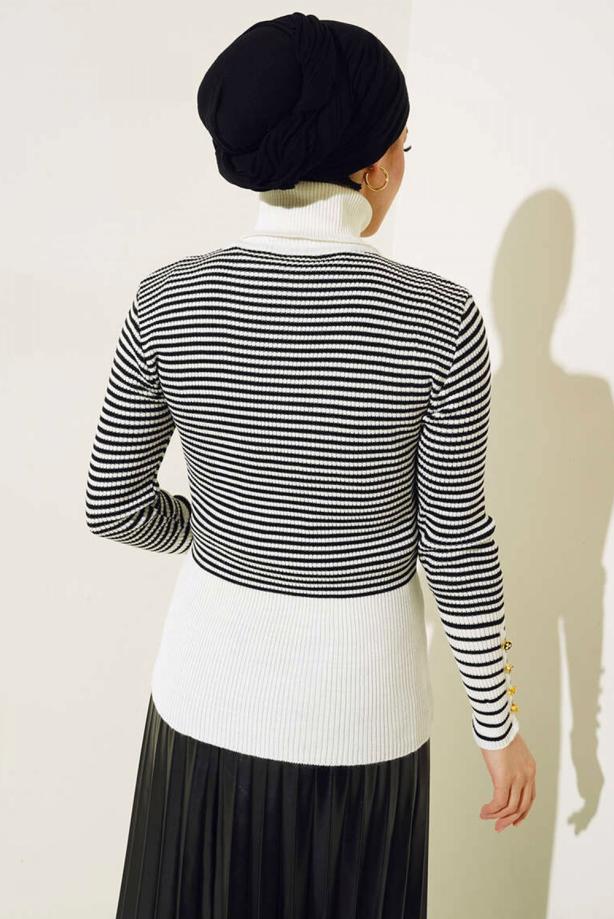 Vêtements hijab CRÈME PULL EN MAILLE RAYÉE T 3304 - TRENDTESETTÜR