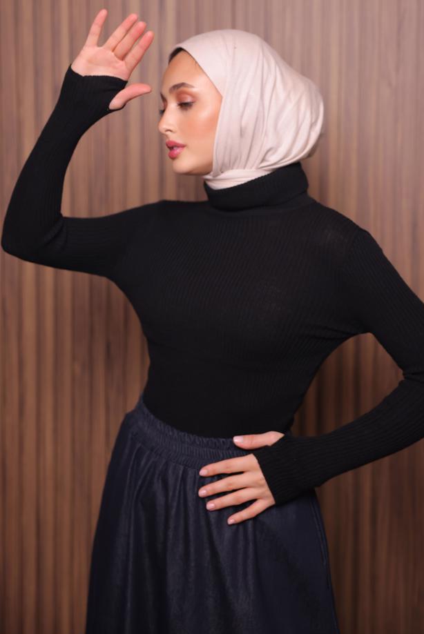 Vêtements hijab NOIR PULL EN MAILLE À COL ROULÉ T 3507 - TRENDTESETTÜR