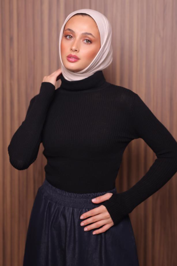 Vêtements hijab NOIR PULL EN MAILLE À COL ROULÉ T 3507 - TRENDTESETTÜR