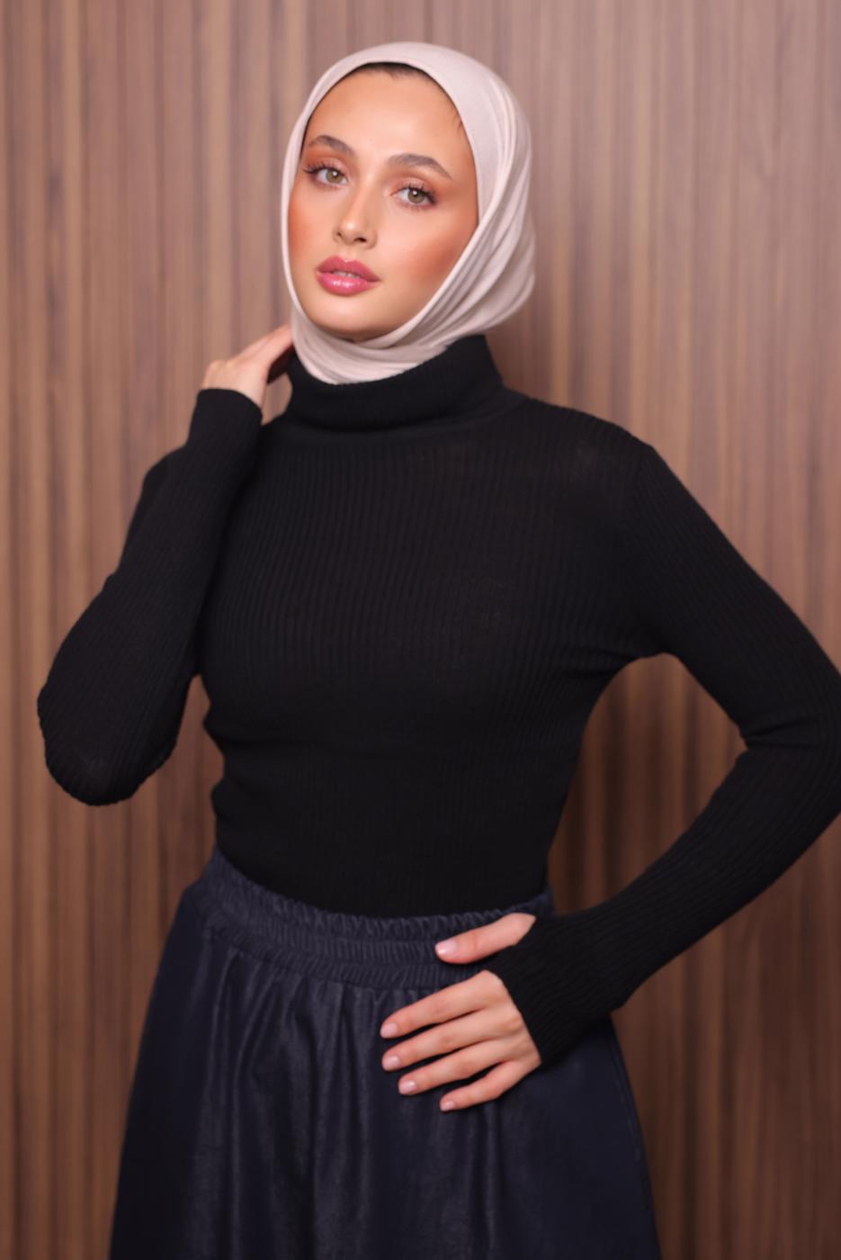 Vêtements hijab NOIR PULL EN MAILLE À COL ROULÉ T 3507