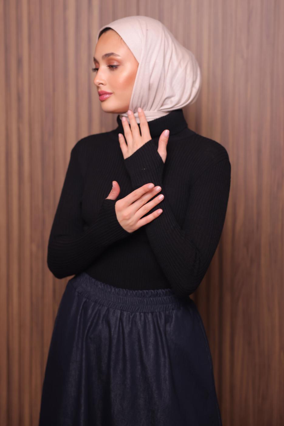 Vêtements hijab NOIR PULL EN MAILLE À COL ROULÉ T 3507