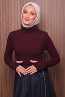 Hijab clothing CLARET RED TURTLENECK KNITWEAR SWEATER T 3507