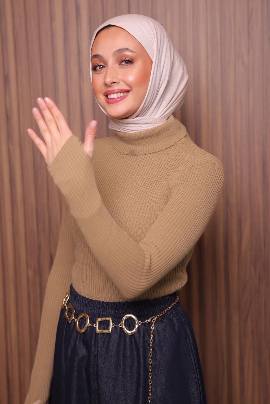 Tesettür giyim VİZON BOĞAZLI TRİKO KAZAK T 3507