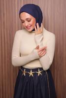 Hijab clothing BEIGE TURTLENECK KNITWEAR SWEATER T 3507