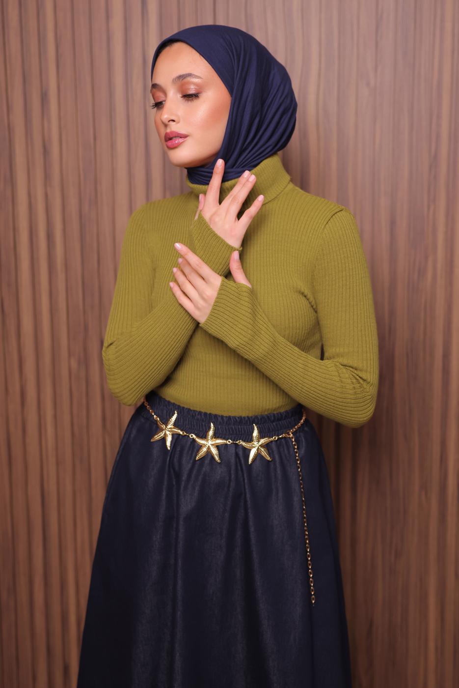 Hijab clothing GREEN TURTLENECK KNITWEAR SWEATER T 3507