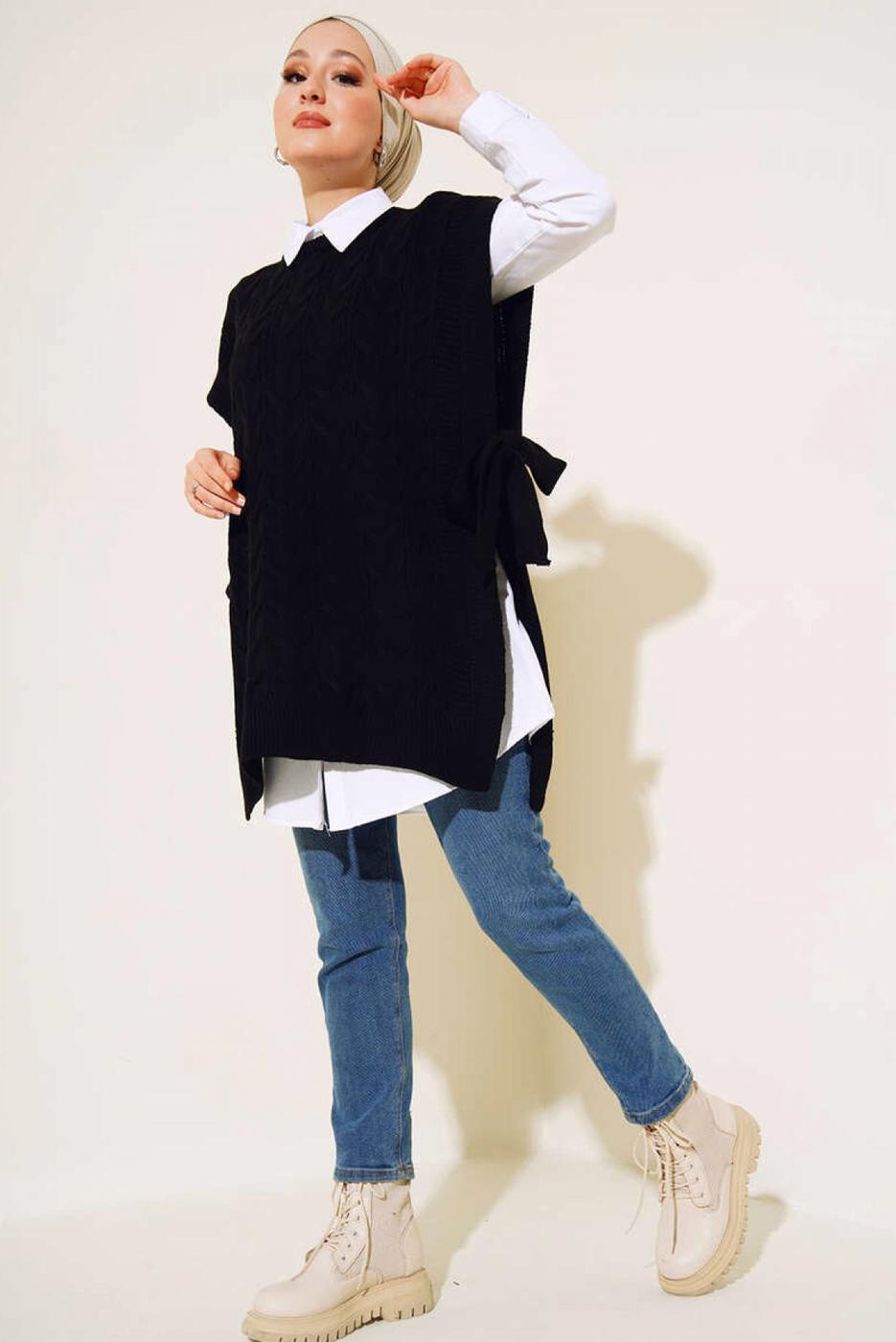 Tesettür giyim SİYAH TRİKO SÜVETER T 42011