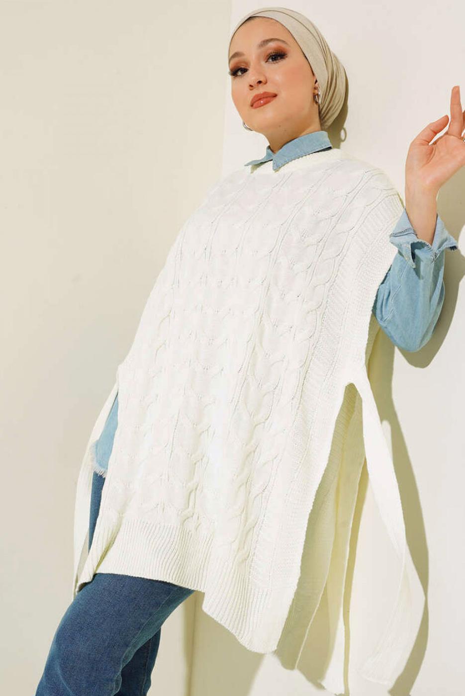 Tesettür giyim EKRU TRİKO SÜVETER T 42011