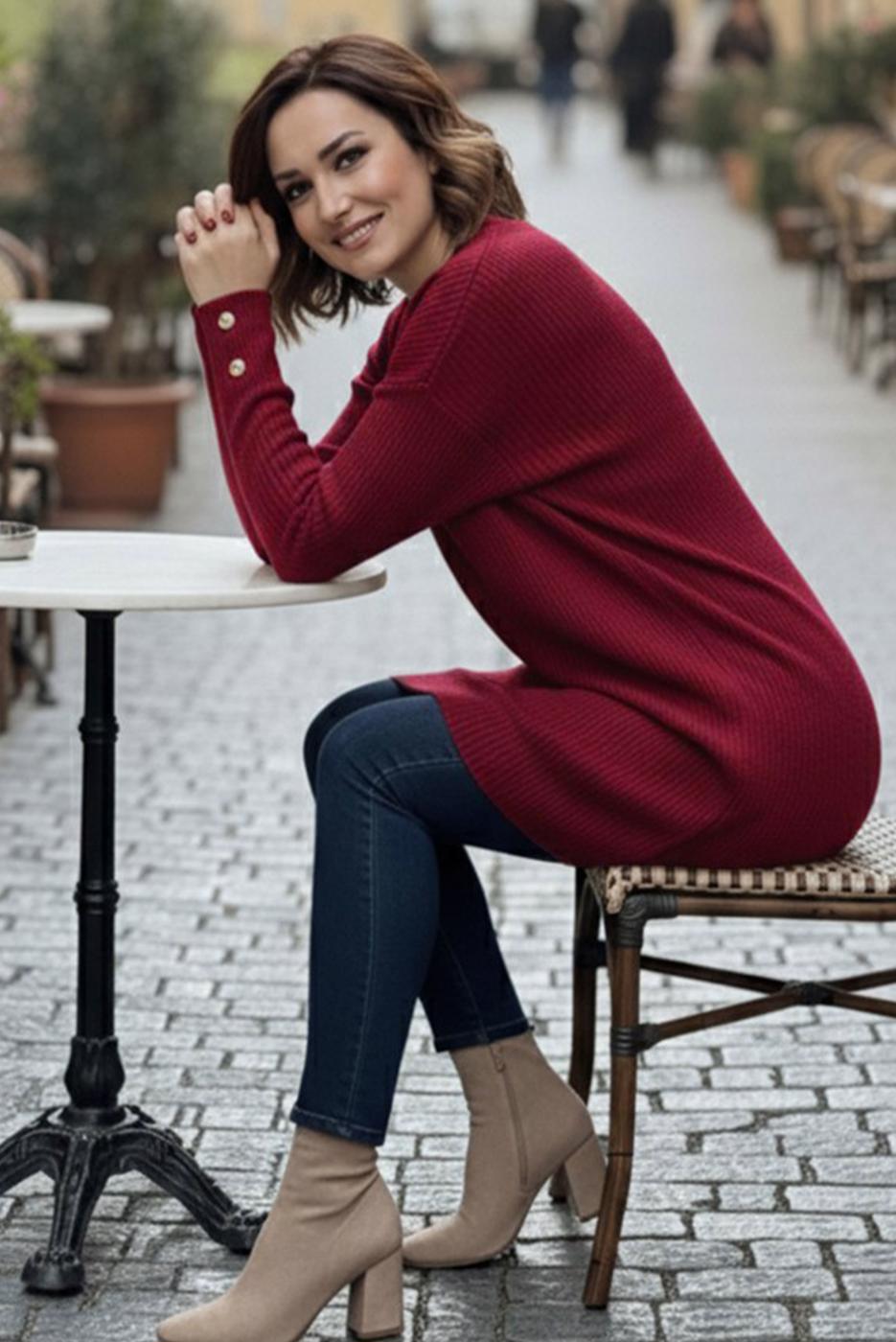 Tesettür giyim BORDO TRİKO TUNİK T 4744