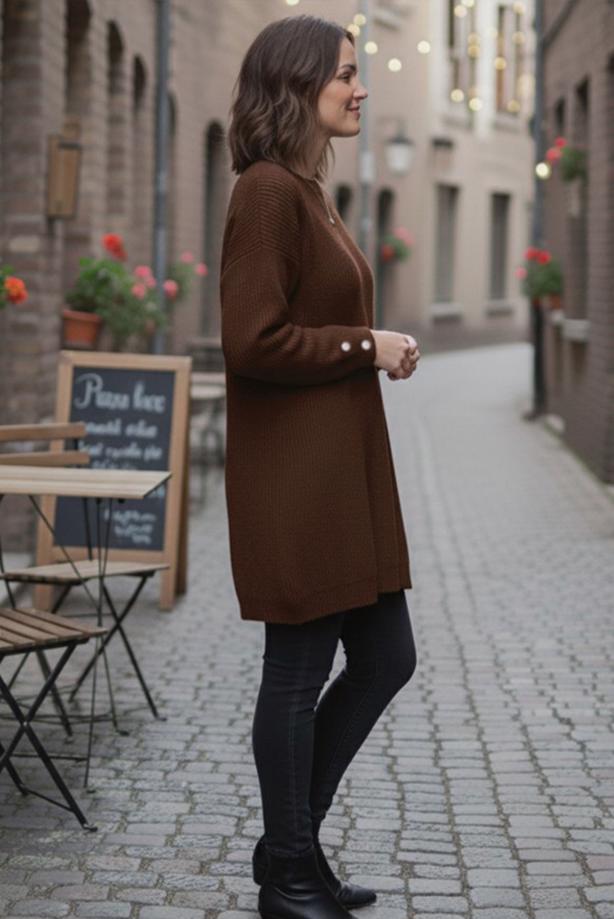 Tesettür giyim KAHVE TRİKO TUNİK T 4744 - TRENDTESETTÜR