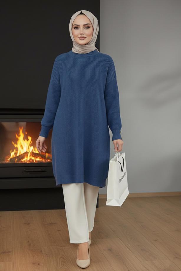Tesettür giyim LACİVERT TRİKO TUNİK T 4744 - TRENDTESETTÜR