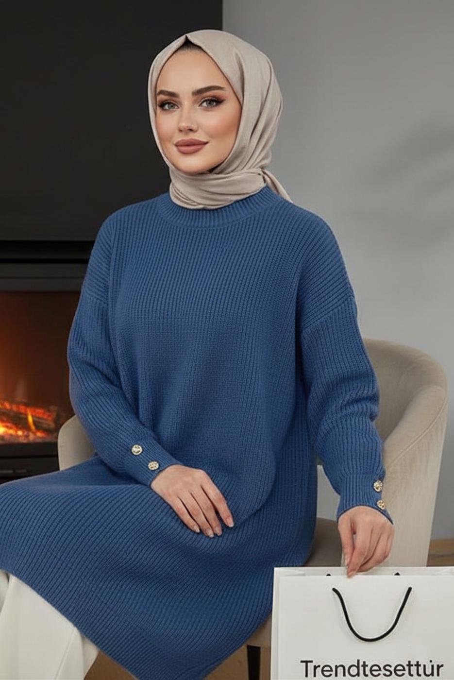 Tesettür giyim LACİVERT TRİKO TUNİK T 4744