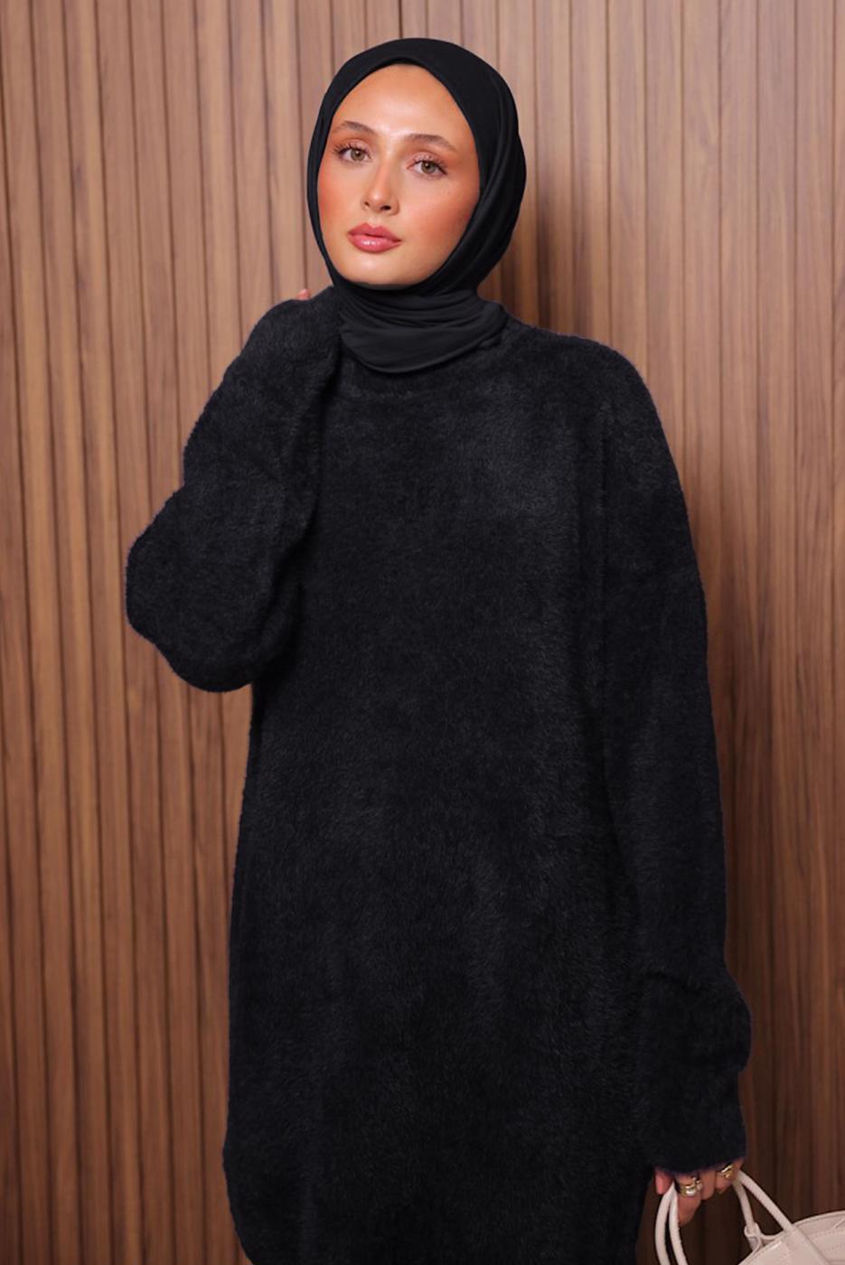 Tesettür giyim SİYAH SAKAL İPLİK TUNİK T 5770