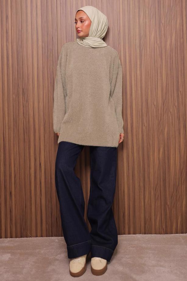 Tesettür giyim BEJ SAKAL İPLİK TUNİK T 5770 - TRENDTESETTÜR