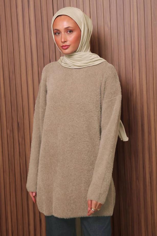 Tesettür giyim BEJ SAKAL İPLİK TUNİK T 5770 - TRENDTESETTÜR