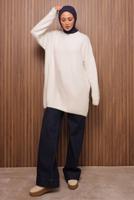 Tesettür giyim EKRU SAKAL İPLİK TUNİK T 5770