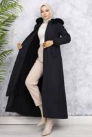 Tesettür giyim SİYAH KAPÜŞONLU MANTO T 0501