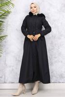 Tesettür giyim SİYAH KAPÜŞONLU MANTO T 0501