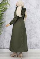 Tesettür giyim HAKİ KAPÜŞONLU MANTO T 0501